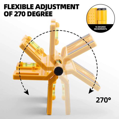 Magnetic Post Level Pro Grade With 270 Degree Adjustable Folding Design, Three Vials For Accurate Readings; shows 270° adjustment.