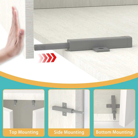 Push To Open Cabinet Hardware Magnetic Push Door Latches Heavy Duty Drawer Opener demonstration of use and mounting options.