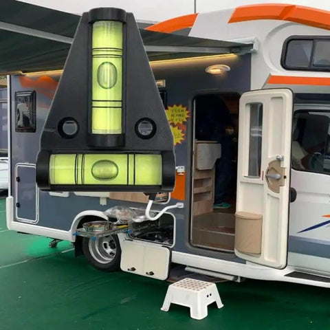Dual Use Magnetic RV Levelers For Leveling And Stabilization With Screw Mounting, 2 Pack on RV exterior near door.