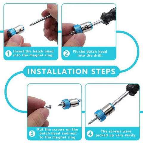 Installation steps for Upgraded Magnetic Screwdriver Head Ring For One Quarter Inch Hex Bits And Power Bits Universal Screw Magnetizer And Magnetic Screw Holder For Faster One-Handed Fastening And Repair