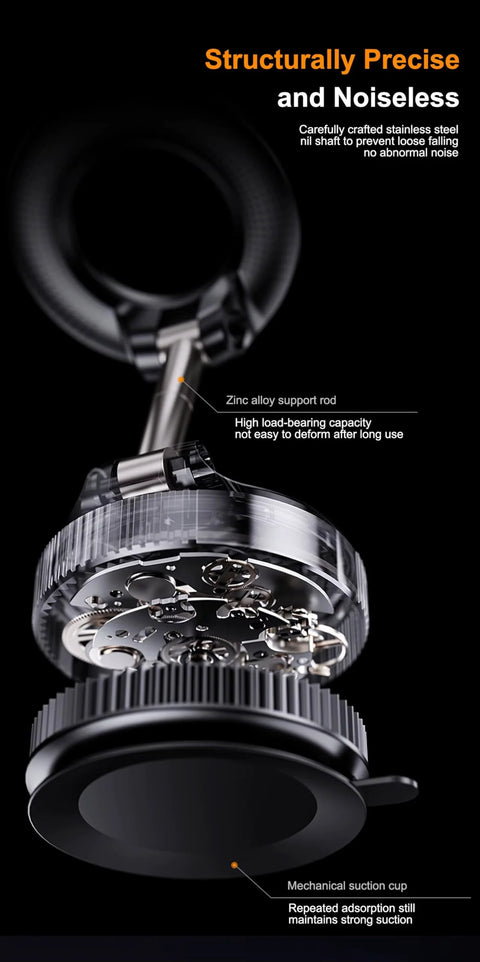 360° vacuum suction car phone mount with zinc alloy rod and mechanical inner gears