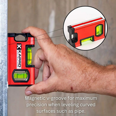 Heavy Duty Magnetic Toolbox Level With V Groove And Dual Readout Vials VPA Certified for Quick Accurate Alignments Kapro 771M in use
