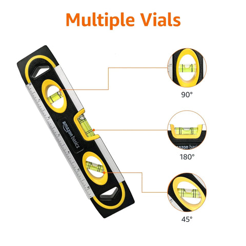 Compact 9-Inch Magnetic Torpedo Level With Built In Ruler Provides Quick, Accurate Checks On DIY Projects, Furniture Hanging, And Wall Alignment With A Magnetized Edge And 3 Vials At 180/90/45 Degrees For Reliable Results