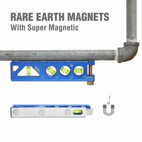 Magnetic Torpedo Level Six And A Half Inch With Verti Site View For Readability Front Back Or Top Four Vials At 0 Degree 90 Degree 45 Degree And 30 Degree Aluminum Anodized Construction For Durability Thumb Screw Mount For Quick Conduit Attachment And