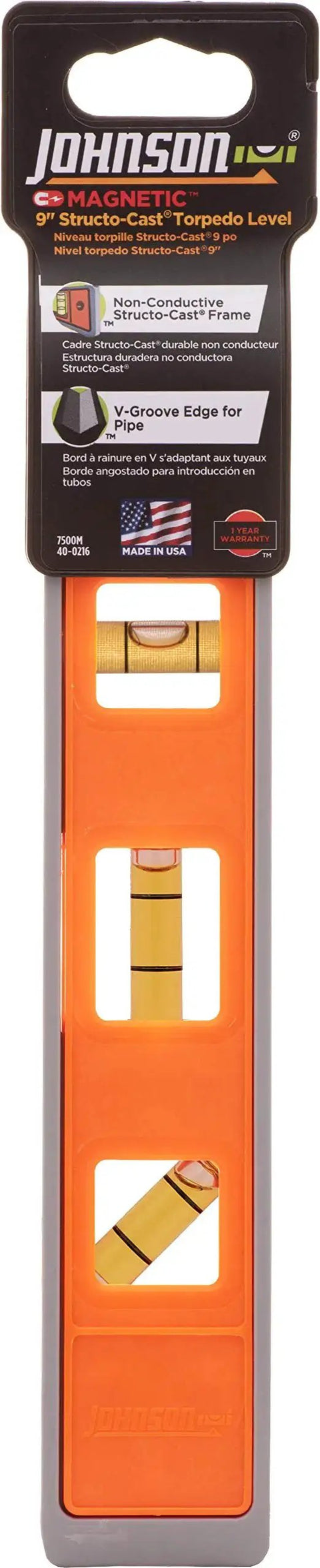 9-Inch Magnetic Structo-Cast Torpedo Level delivers fast, accurate readings on metal surfaces, pipes, wood with durable frame