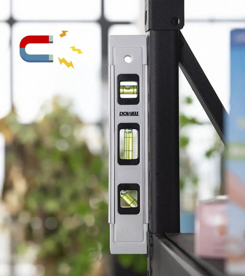Magnetic Torpedo Level 9 Inch With Box Frame And Alloy Construction, Hands Free Magnetic Attachment For Fast Readouts On Iron Surfaces, 180 90 45 Degree Bubble Vials With Green Acrylic Top View For Clear Readability