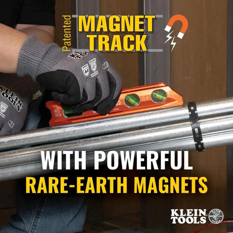 Person using 8 Inch Billet Magnetic Torpedo Level With V Groove for precise 0 30 45 90 degree readings with magnet track on metal pipes