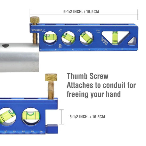 Magnetic Torpedo Level Six And A Half Inch With Verti Site View showing thumb screw mount for conduit attachment.