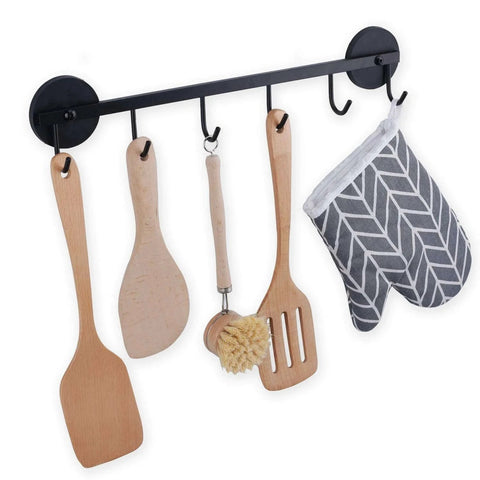 6 Hooks Magnetic Utensil Holder Untensil Rack Tool Hanger Organizer for Refrigerator, holding wooden utensils and mitt