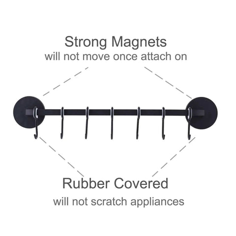 7 Hooks Magnetic Utensil Holder Utensil Rack Tool Hanger Organizer for Refrigerator with rubber-coated magnets and strong hold