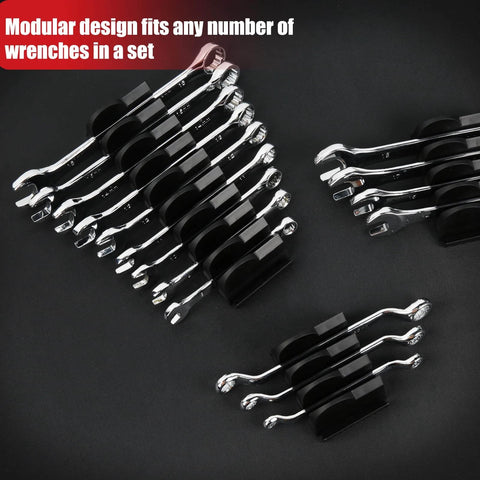 48 Piece Magnetic Wrench Organizer Set With Metric And SAE Labels For Tool Drawers showing modular holders with wrenches