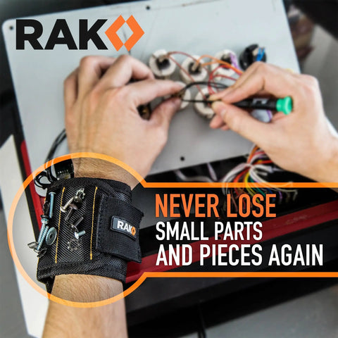 Person using Magnetic Wristband For Tools With Powerful Magnets, Premium Tool Belt For Holding Screws And Nails on wrist doing electrical work.