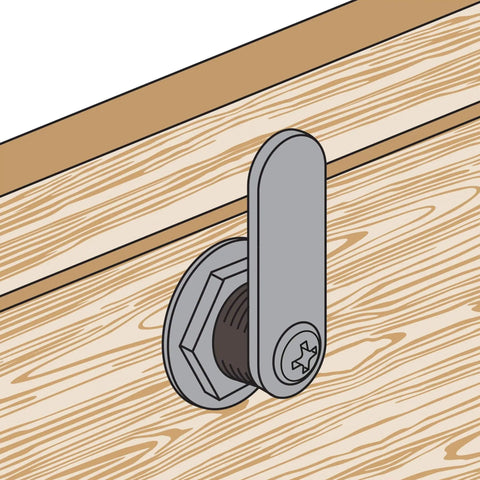 Close-up of mailbox lock installed, features 5 cams, fits multiple brands, Hudson 1003M keyway, opens counterclockwise, nickel finish.