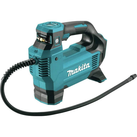 Makita DMP181ZX cordless high-pressure inflator, 18V LXT tool-only with attached hose.