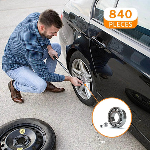 Man installing tire using 840 Pcs Stainless Steel Bearing Balls Set For Bikes And Machinery Metric Precision Loose Ball Bearings