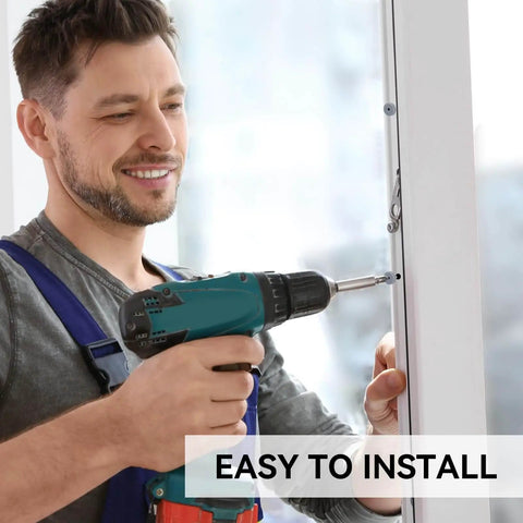 Person installing door with drill; 100 Pack Rubber Door Silencers For Metal Doors Half Inch Diameter Anti Collision Silencer Hinge Outlet Stop Noise Reducer Soft Silicone For Metal Frames Keeps Doors From Slamming And Cuts Noise Gray shown.