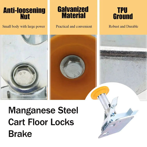 Adjustable Height Floor Lock For Trolleys And Carts, Heavy Duty Brake Lock Made From Manganese Steel for 4 to 5 Inch Casters