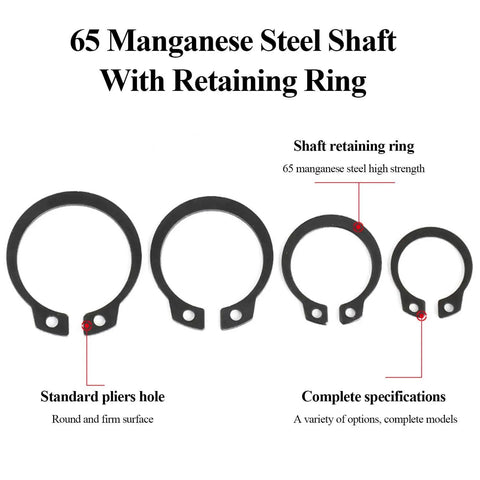 External Large Retaining Ring Set 50 Pcs Beefy 65Mn Steel Snap Rings 26 27 28 29 30 Mm Black Plated displayed in various sizes