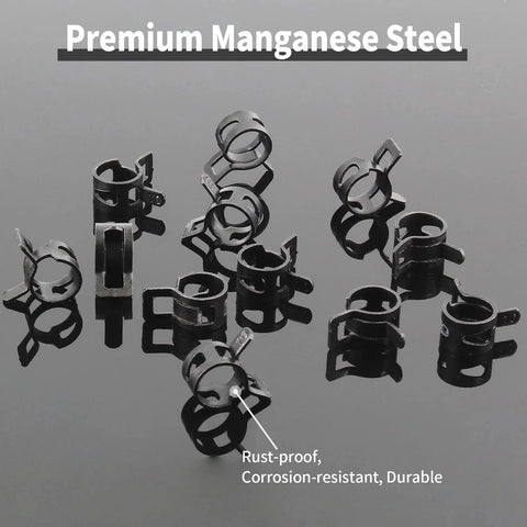Fifty Pcs Three Eighths Inch Spring Band Hose Clamps 10mm Inner Diameter Fits 10.5 To 11.2mm Hose Outer Diameter 65Mn Manganese Steel