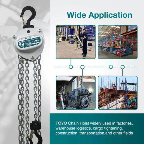 Industrial Grade Manual Chain Hoist 1100 Lb Capacity With 10 Ft Lift Reach And 3 Meter Chain Fall featuring usage examples