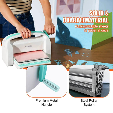 Person using All In One Die Cutting And Embossing Machine For Scrapbooking And Card Making 9 Inch A4 Opening Manual Starter Kit By VEVOR