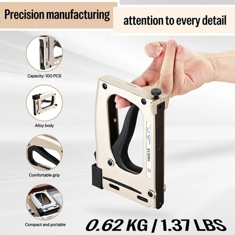 Person holding Point Driver HM515 Manual Framing Tool With 1000 Flexible Nails For Picture Frames And DIY Crafts