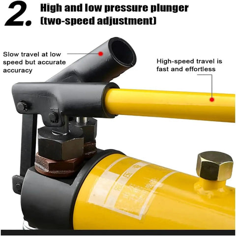 Close-up of high and low pressure plunger on Heavy Duty Manual Hydraulic Pipe Bender With Six Dies For 22 To 60 Mm Pipes 16 Ton Output 230 Mm Stroke Bend Wall Thickness 2.75 To 4.5 Mm For Piping Construction