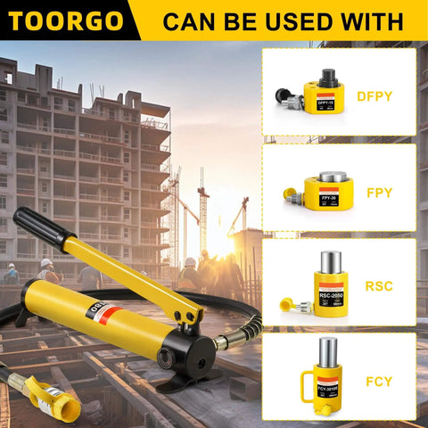 Heavy Duty Hydraulic Hand Pump CP 180 Manual Lift Pump for Cylinders With Up To 700 Kgf Per Cm2 Or 10,000 PSI shown on construction site