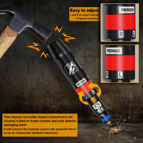 Half Inch Hand Impact Driver Set, 13 Piece Manual Reversible Kit With S2 Steel Bits For Disengaging Rusted Fasteners Or Frozen Bolts, Built Tough With Chrome Vanadium, Your Go To Tool For Heavy Duty Jobs By Aiourx.