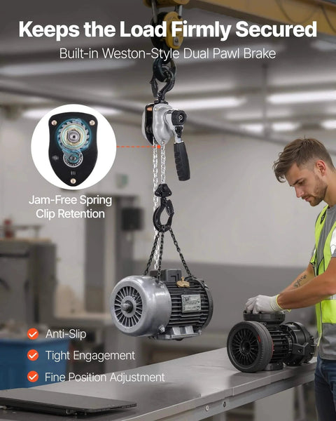 Manual Lever Chain Hoist 0.25 Ton Heavy Duty Come Along 10ft G80 Chain in use lifting motor in warehouse
