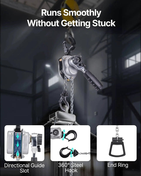 Manual Lever Chain Hoist 0.25 Ton Heavy Duty Come Along 10ft G80 Chain in warehouse setting