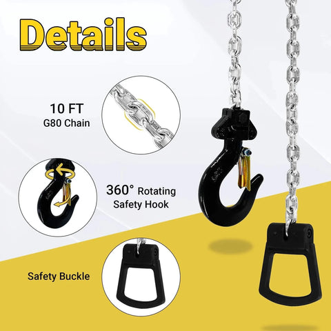 Manual Lever Chain Hoist One Quarter Ton Capacity Portable Come Along With 10 Foot Lift And G80 Chain Hook details