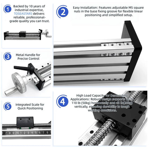 Manual linear stage 80mm motion sliding table, double rail guide ballscrew slide module with handwheel ruler, CNC use.
