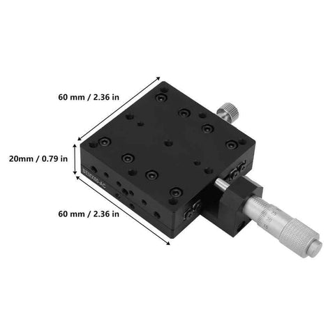 Manual Linear Stage,Cross Roller X Axis Micrometer Fine Tuning Slide Table,60x60mm Precision Optical Trimming Station,side view with measurements