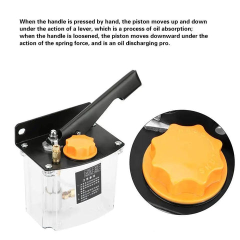 Manual Lubricating Pump Right Hand 0.6L Tank For CNC Machine Tools featuring black handle and orange cap