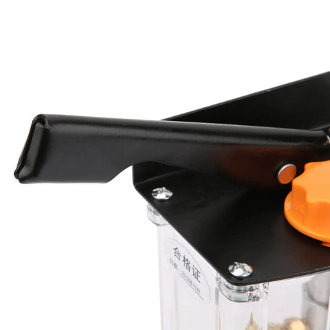 Close-up of left-hand lever on manual lubrication pump, part of Left Hand Operated Manual Lubrication Pump With 650cc Capacity And A 4mm Oil Outlet.