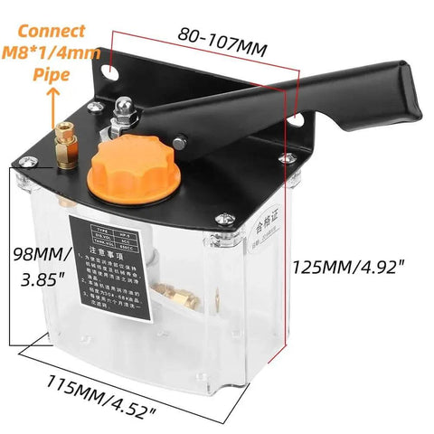Manual Lubricating Oil Pump 650CC Right Hand Operated Oiler with handle dimensions for CNC Punching Lathe Milling Machine