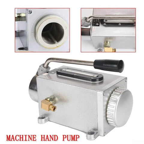 Heavy Duty Manual Oil Pump For CNC Machines And Milling Lathes, 500cc Aluminum Alloy Hand Operated Lubrication Tool, side and top view