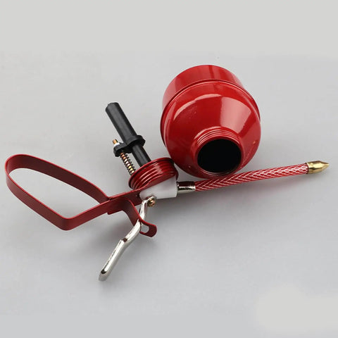 Easy Grip 400ml Manual Oiler Can with Red Lever for Precise Lubrication hand pump with flexible hose, detailed view