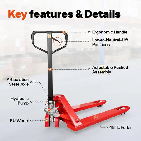 Heavy Duty Manual Pallet Jack Workhorse For Industrial Use With 5500 Lb Capacity And 48 Inch By 27 Inch Forks Durable PU Wheels Standard Duty Forklift For Warehouse And Factory Tasks NORTHSKY with ergonomic handle and hydraulic pump.