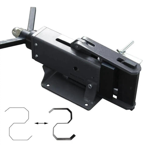 Manual Steel Bending Brake With Four Inch Capacity And 2.5 Ton Press Bench Top Mounted 90 Degree Bender, side view with metal shapes.