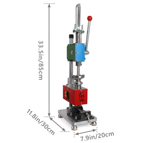 Side view of Manual Vertical Injection Molding Machine for Small Plastic Parts with Bench Vise at 33.5 inches tall