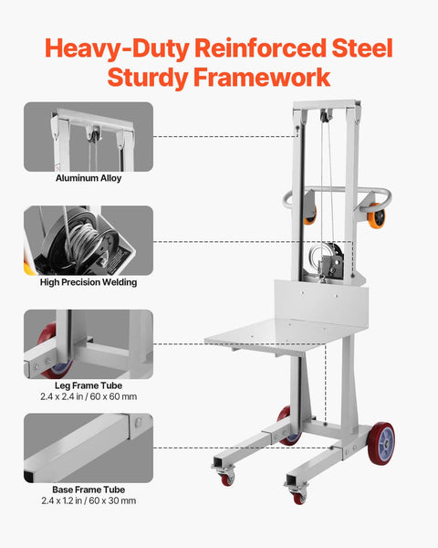 Material Lift Winch Stacker For Warehouse Use 400 Lb Capacity Pallet Truck Dolly 51.1 Inch Max Lift Height features
