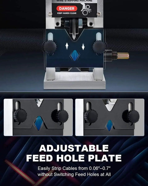 Manual Wire Stripper Machine For Scrap Wires 0.06 To 1 Inch And 1.5 To 25 Mm Range Drill Powered Cable Stripper close-up view
