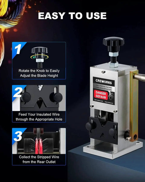 Manual Wire Stripper Machine For Scrap Wires 0.06 To 1 Inch And 1.5 To 25 Mm Range Drill Powered Cable Stripper setup guide