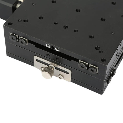 Close-up of a 100mm Manual XY Linear Stage, showing adjustment details for precision machining and equipment positioning, 1-pack.