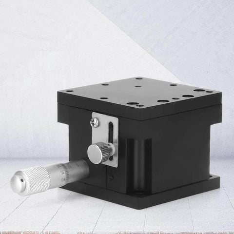 Black Manual Z Linear Stage,Micrometer Fine Tuning Bearing Slide Table shown from side view against a light backdrop