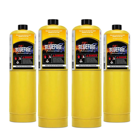 Modern MAPP Gas Cylinder 14.1 Oz For Brazing And Welding Hotter Than Propane With Longer Burning Time And Higher BTU From BLUEFIRE 3600F Max With Oxygen 4 Pack Bundles