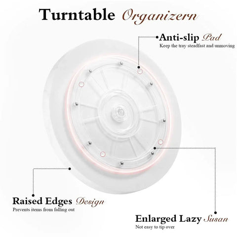 360 Degree Turntable Lazy Susan for Tabletop and Cabinet Organization Marble Round Tray non-slip base and raised edges