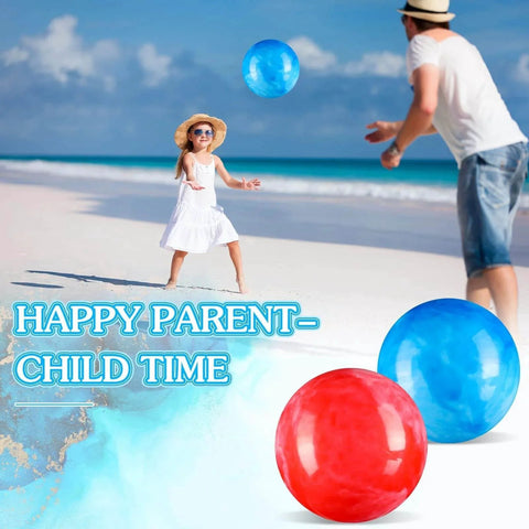 Child and adult playing on beach with 2 Pcs 8.5 Inch Large Marbleized Bouncy Balls Colorful Inflatable Balls for Adults Pet Party Supplies Beach Playground PVC